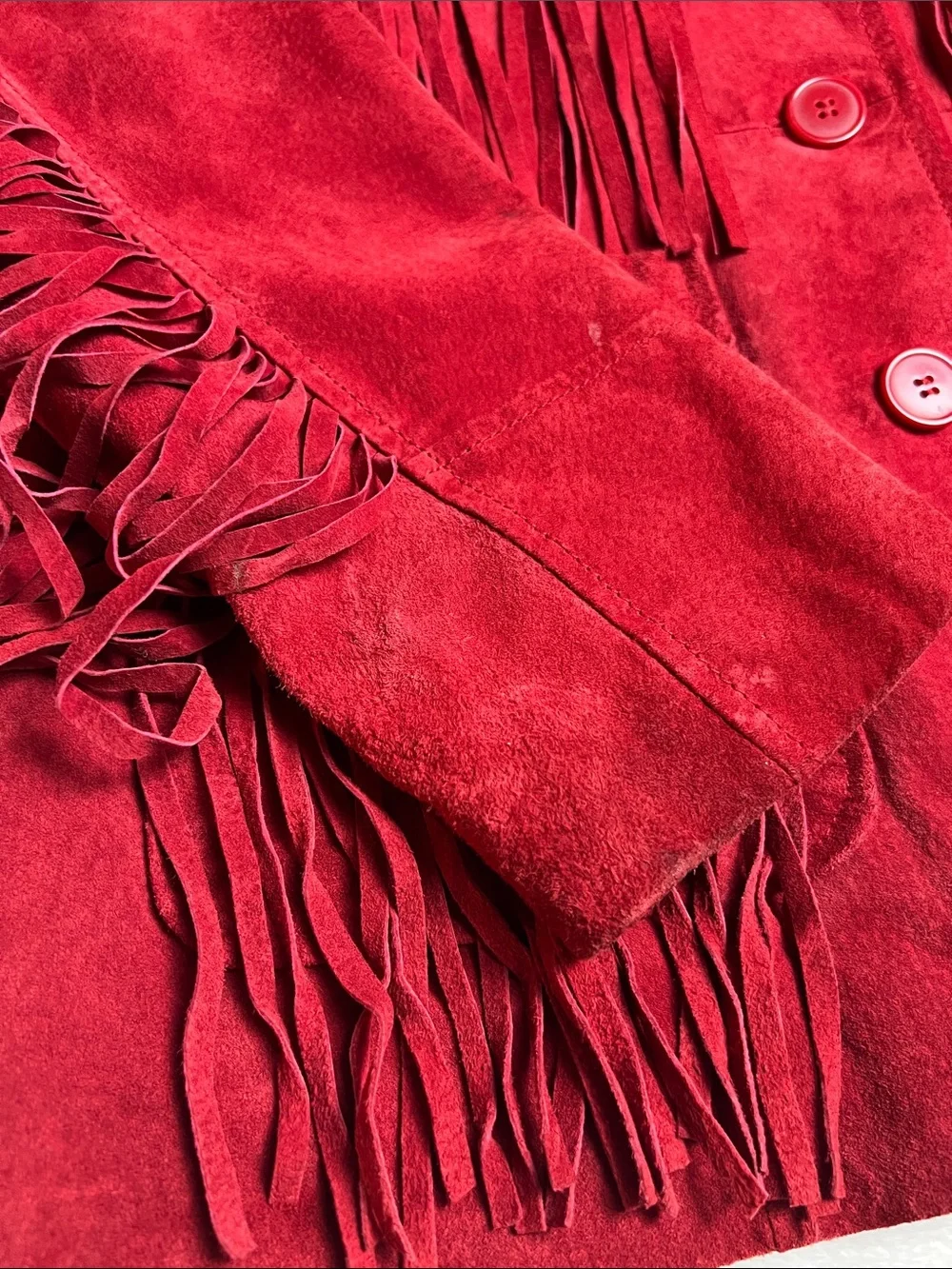 Vintage Leather Gallery Red Suede Leather Fringe Jacket Western Boho Women’s Med - Picture 11 of 11